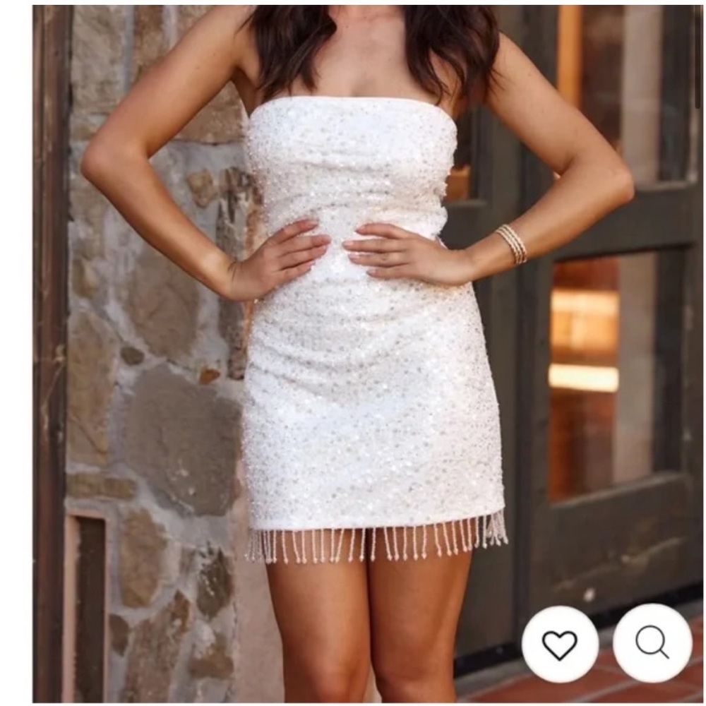 Shop 12th Tribe white sequin beaded mini dress size xs